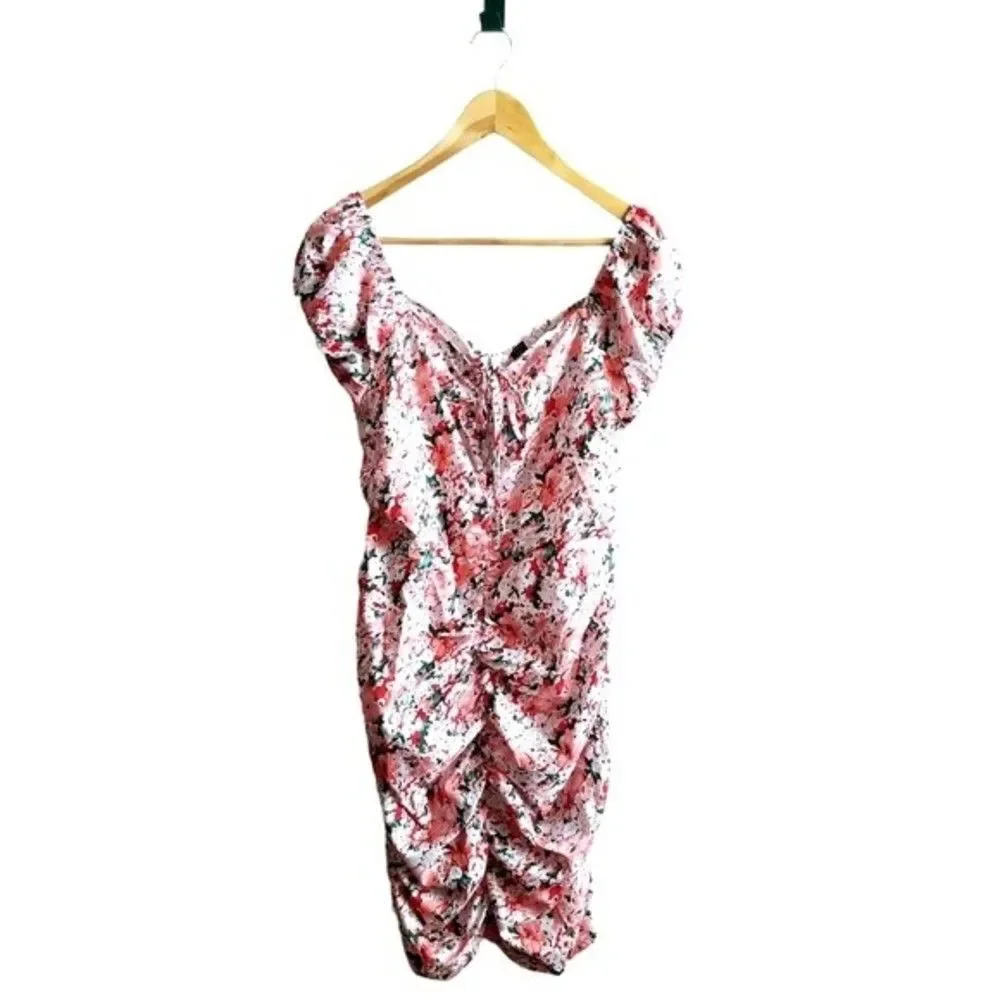 SHEIN Curve All Over Floral Print Lace Up Ruched Dress NWOT Size OXL 4 0133 - Picture 6 of 10